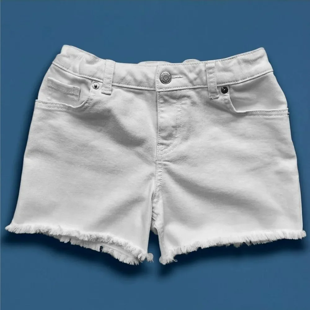 Cat & Jack Girls Jean Shorts White Cutoff Mid-Rise Size Large Elastic Waistband
